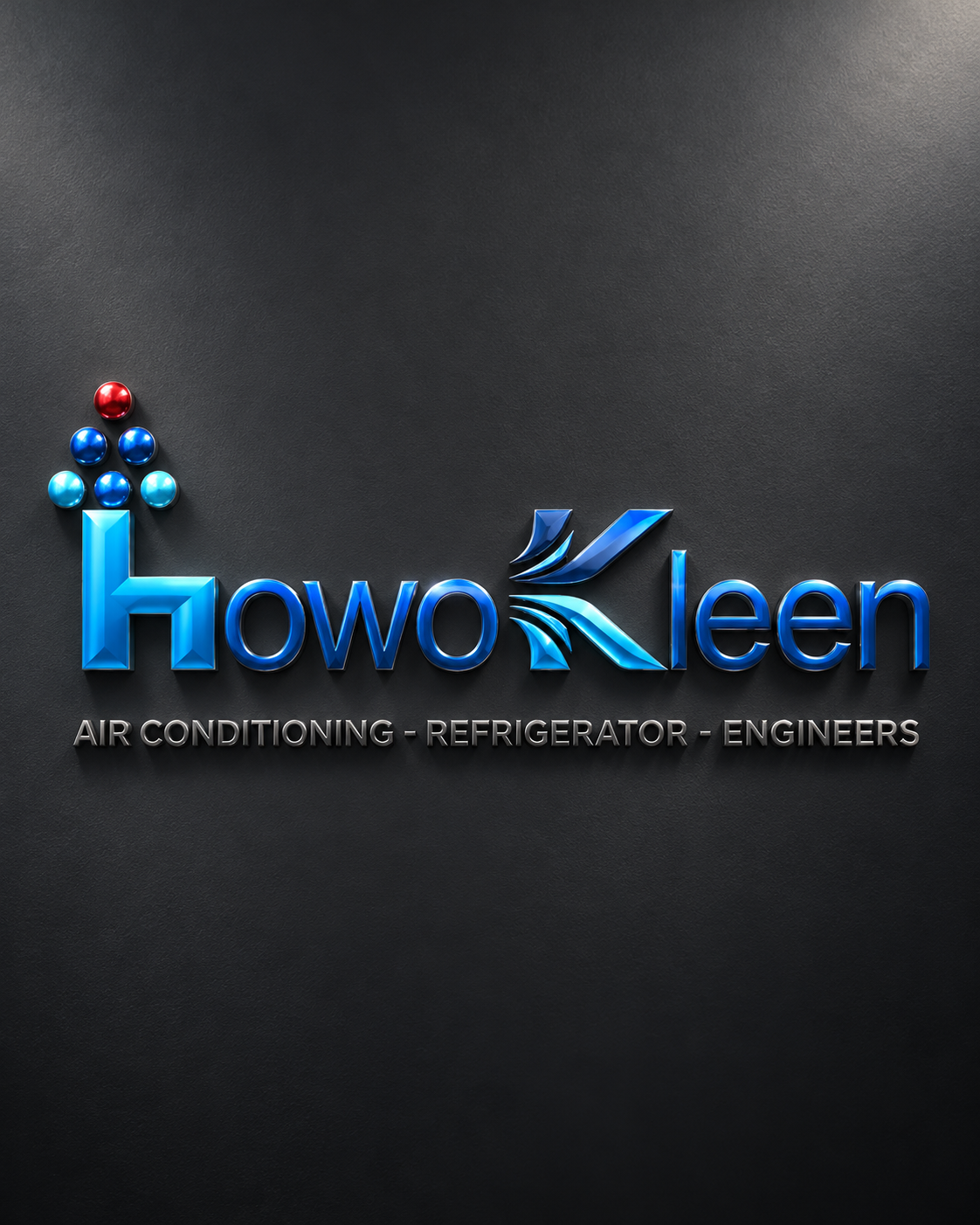 Logo metalik HowoKleen dengan identitas Air Conditioning — Refrigerator — Engineers